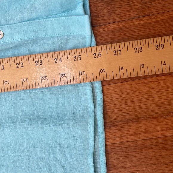 Woman’s top Size XL Button Down Lace Eyelet Ruffle Sleeve Romantic Guazy Aqua Bl - Picture 7 of 12